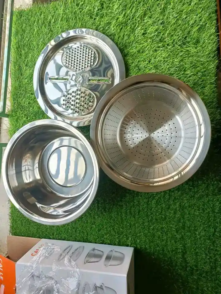 3 In 1 Multifunctional Stainless Steel Basin With Vegetable Cutter + Drain Basket